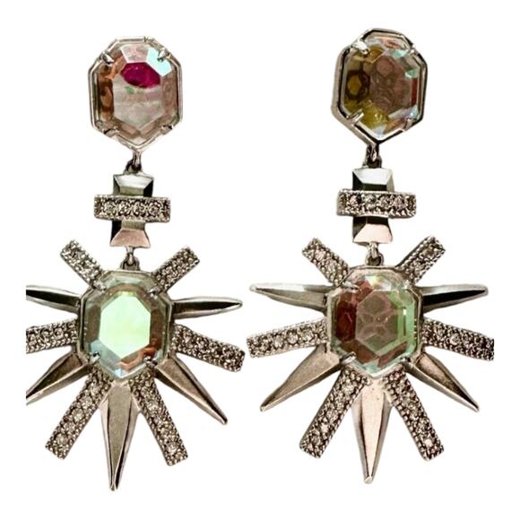 Kendra Scott Allie Statement Drop Earrings Silver Dichroic Glass New!! - Picture 6 of 9